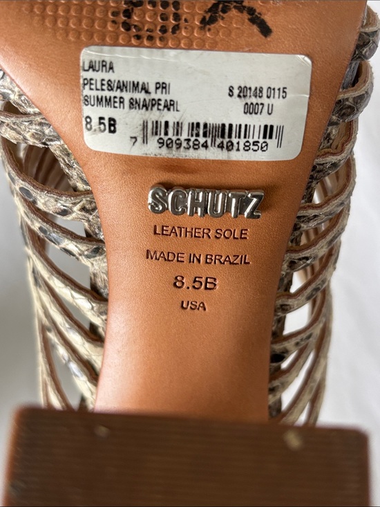 SCHUTZ Snakeskin Strappy Open-Toe Heels in Neutral Brown Laura animal print main image 0